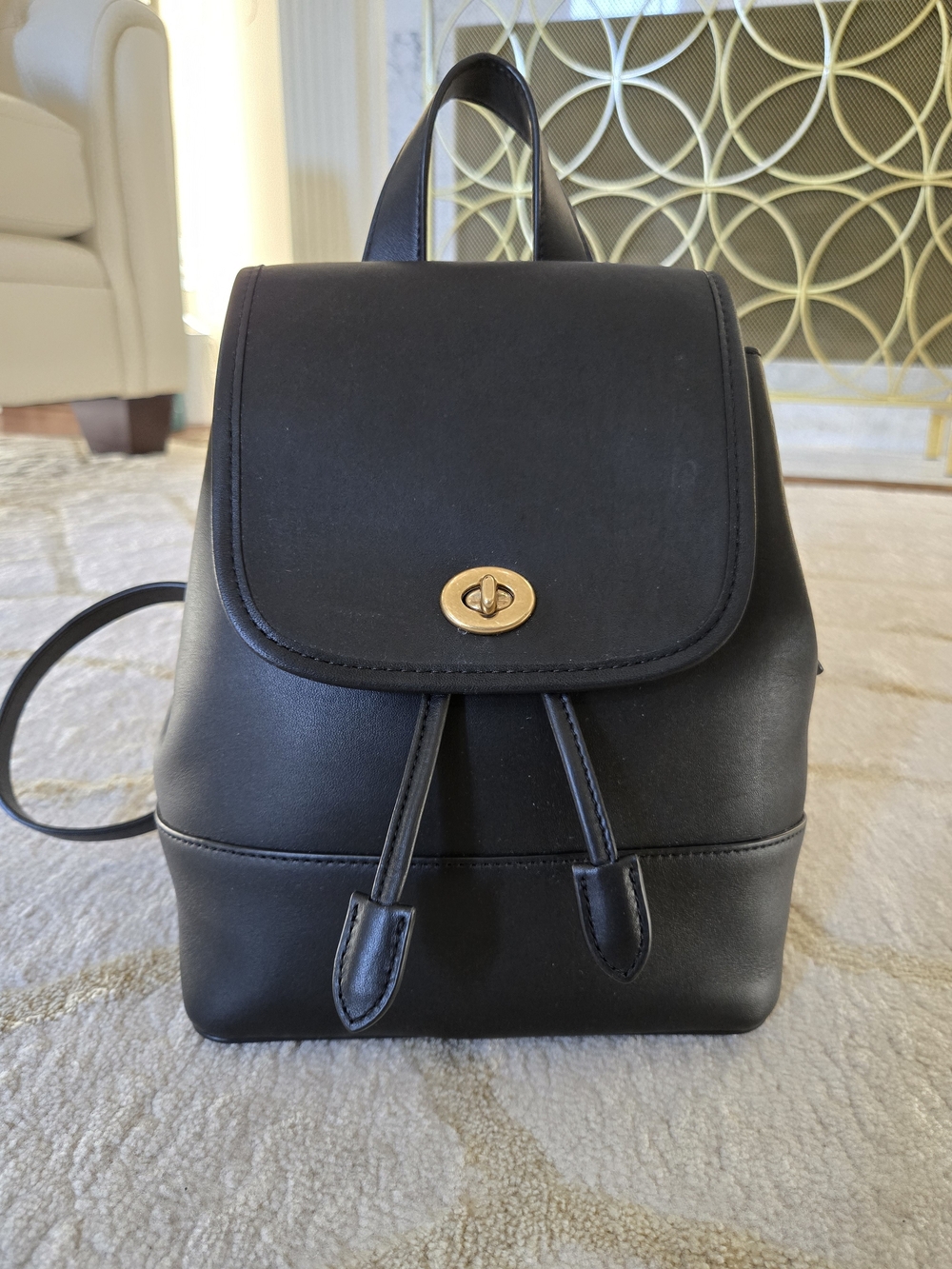 The COACH Originals Turnlock Glove Tanned Leather Backpack 3334 Black/Brass